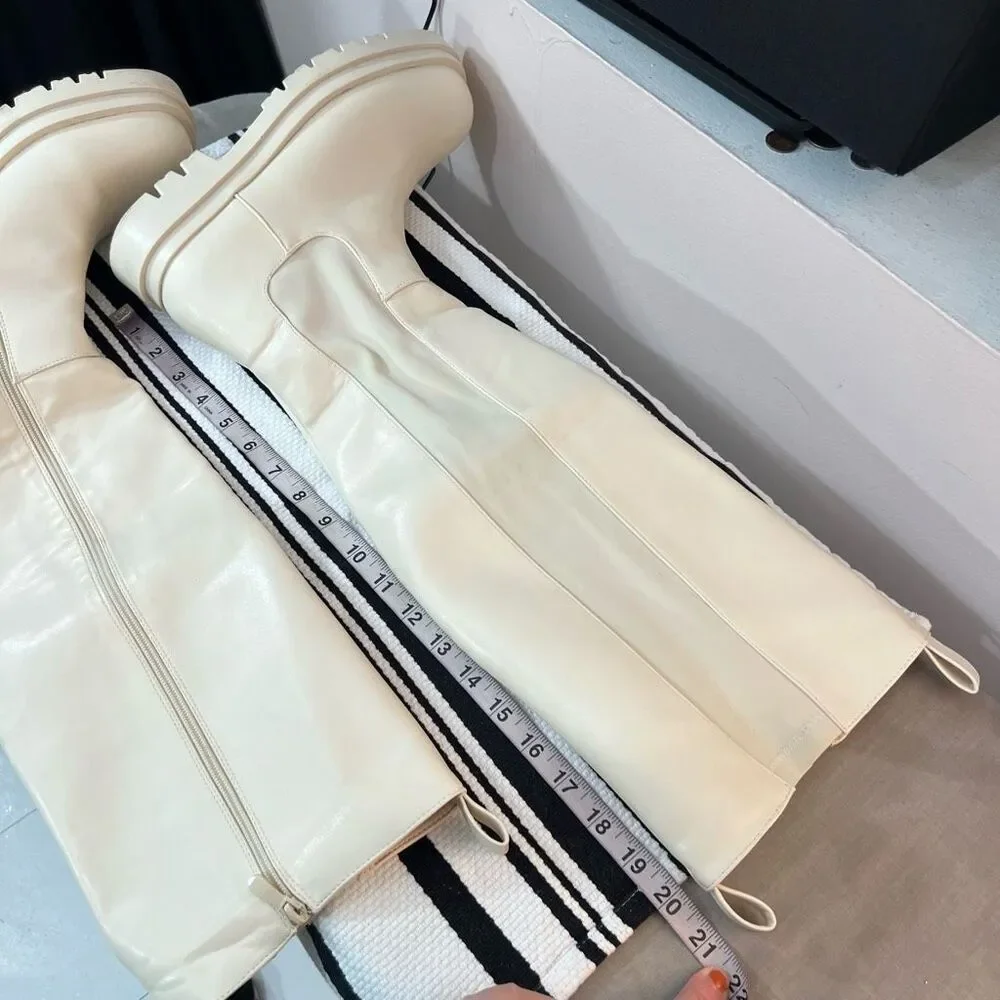 Fashion Nova Nude Big Moves Chelsea Lug Sole Knee High Boots Size 11 - Picture 9 of 11